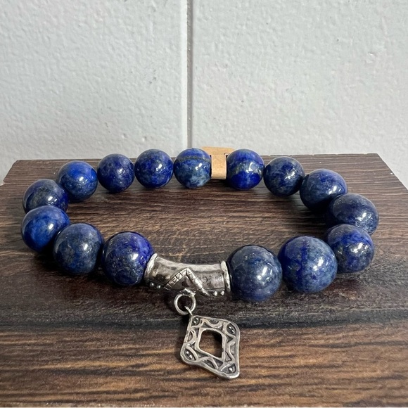 Silpada Lapis And Sterling Beaded Bracelet Blue w Gold Flecks - Picture 1 of 4